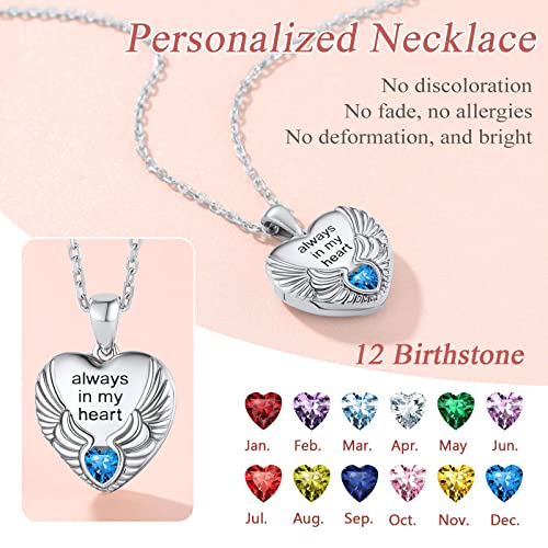 FindChic Locket Necklace for Women Custom Photo Memorial Gifts 4 Colors | Silver/Black/Rose Gold/Gold Plated Personalized for Loved Ones, Birthday Valentine's Day Keepsake - style: 05. Birthstone Style 2-Silver