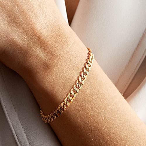 WEARON Gold Bracelet for Women 14K Gold Plated Snake Herringbone Figaro Cuban Bead Paperclip Cable Box Chain Simple Jewelry - style: Cuban Chain 6.7mm