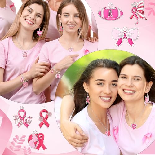 MARFOREVER 40 Pcs/20 Pairs Breast Cancer Awareness Charms | Pink Ribbon Charms forJewelry Making, Hope Ribbon Pendants, DIY Bracelet Necklace Earrings Making, Breast Cance Accessories - style: Breast Cancer Awareness