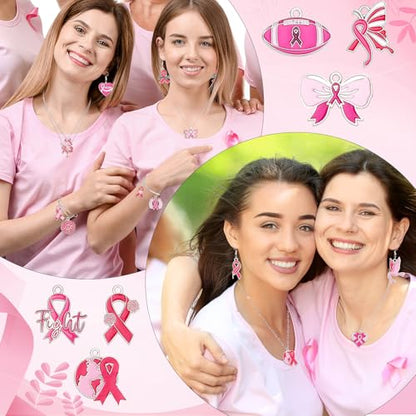 MARFOREVER 40 Pcs/20 Pairs Breast Cancer Awareness Charms | Pink Ribbon Charms forJewelry Making, Hope Ribbon Pendants, DIY Bracelet Necklace Earrings Making, Breast Cance Accessories - style: Breast Cancer Awareness