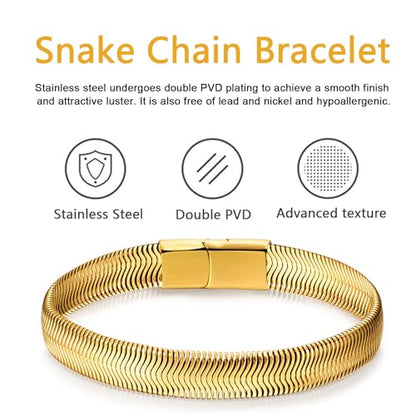 Mens Bracelet-Stainless Steel Magnetic Clasp Franco Chain Bracelets for Men - color: D-Gold
