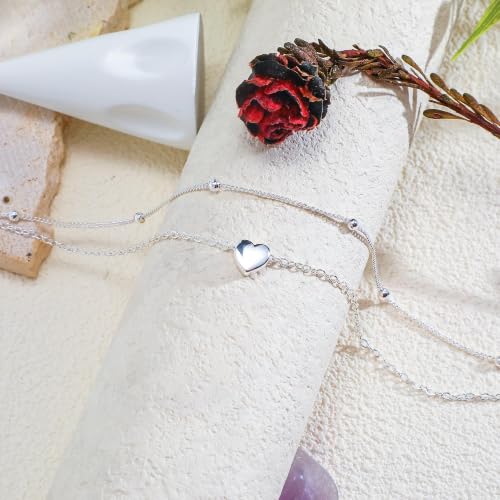 Kenivira 925 Sterling Silver Ankle Bracelets For Women Dainty Layered Waterproof 18K Gold Plated Anklets For Women Beach Adjustable Anklet Foot Jewellery - color: Heart-S