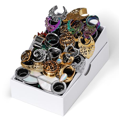 Stainless/Acrylic Ear Gauges Plugs Tunnels, 10 Pairs Random Assorted Styles Gothic Punk Body Piercing Stretchers Expander. - size: 6mm