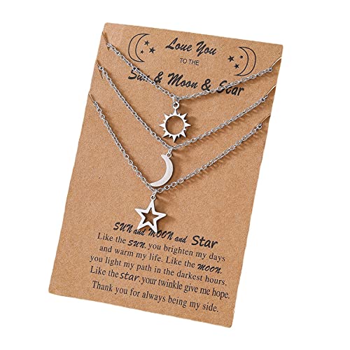 COLORFUL BLING Stainless Steel Sun and Moon Star Necklace 3 Best Friend Friendship Sister Set for Women Mom Daughter BFF Jewelry Gifts - color: yellow big