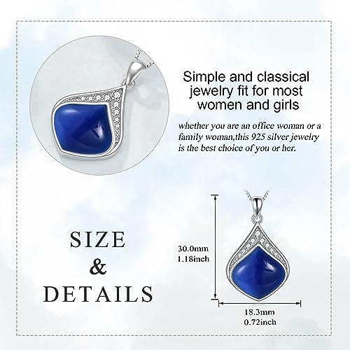 YAFEINI Teardrop Necklace Sterling Silver Filigree Irish Pendant Necklace Natural Stone Moonstone/Lapis Lazuli/Larimar/Moss Agate Necklace Jewelry - color: Blue Teardrop necklace-september birthstone