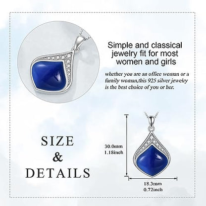 YAFEINI Teardrop Necklace Sterling Silver Filigree Irish Pendant Necklace Natural Stone Moonstone/Lapis Lazuli/Larimar/Moss Agate Necklace Jewelry - color: Blue Teardrop necklace-september birthstone