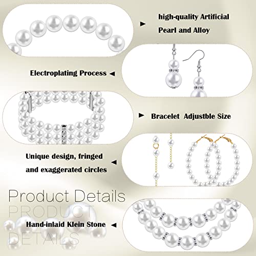 Bonuci 12 Pcs Women Pearl Jewelry Set Pearl Necklace Bracelet Earrings with Rhinestone for Wedding Birthday Bridal Tea Party - style: Graceful Style