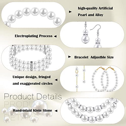 Bonuci 12 Pcs Women Pearl Jewelry Set Pearl Necklace Bracelet Earrings with Rhinestone for Wedding Birthday Bridal Tea Party - style: Graceful Style