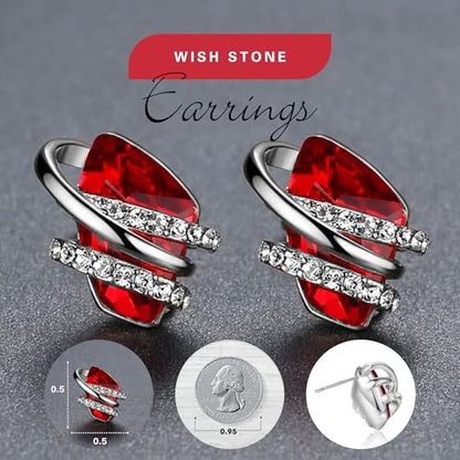 Gifts for Women, Wish Stone Stud Earrings with Birthstone Crystals, 18K Rose Gold Plated or Silver-tone - color: 201-January July-Ruby Red-Silvertone