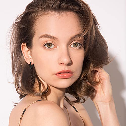 2 Pairs 14K Gold Plated Minimalist Hoop Earrings Small Dainty Geometric Square and Rectangle Huggies Hoops for Girls Women Gift, gold, silver and black - color: Black