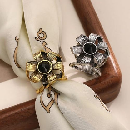 SYWDUDUCLT Scarf Ring for Women's Shawl, Silk Neckerchief, Tshirt, Gold/Sivler, S/M/L, 2 Pcs - style: VintageFlowers