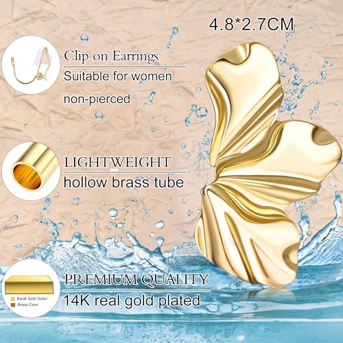 Gold Clip On Earrings for Women Trendy Non Piercing Flower Dangle Earrings Floral Earring 14K Gold Plated Lightweight Earrings for Non-Pierced Ears Fake Earrings Set - style: Gold Tone Flower