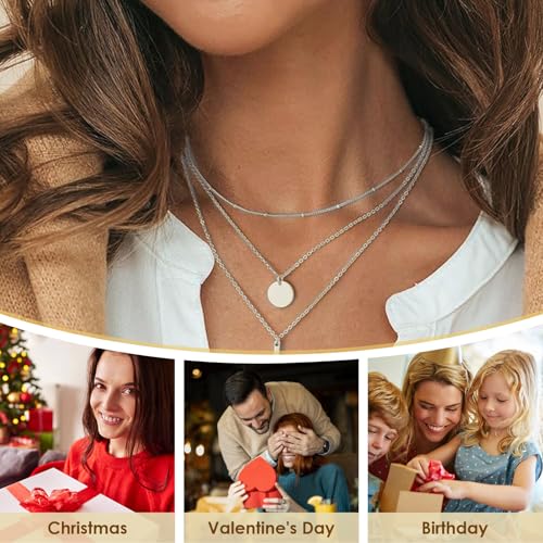 Necklace for Women with Circle and Bar Pendants Layered Jewelry Versatile Design - color: silvery