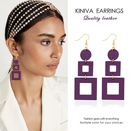 KINIVA Leather Dangle Earrings for Women Trendy, Lightweight Leaf Circle Lightning Earrings Drop, Jewelry Gifts for Women - color: 38 Purple