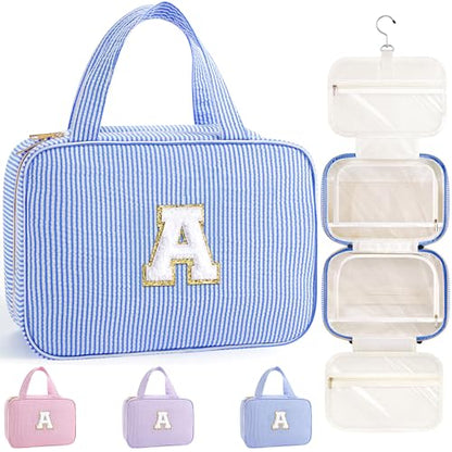 TOPEAST Travel Hanging Toiletry Bag & Makeup Bag for Women Girls Kids Gifts | Girls Kids Travel Organizer, Personalized Initial Toiletry Pouch Shower Bag, Birthday Gifts for Women Teen Girls, Blue A - color: Blue, style: A