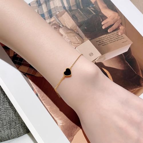 18K Gold Plated Five Heart Charm Bracelets for Women | Adjustable Love Bracelet Set Jewelry Gift-Hypoallergenic for Birthdays, Wellness & Daily Wear - color: 2#-Black