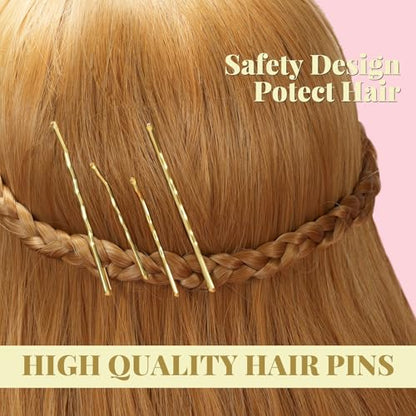 IKOCO 415pcs Bobby Pins Set, U Pins with Hair Ties and Hair Net, Gold | Strong Hold, Snag-Free, No Damage, Smooth Edges, Dance Competition & Ballet Ready, Ideal for Updos, Bun & Daily Styling - color: Gold