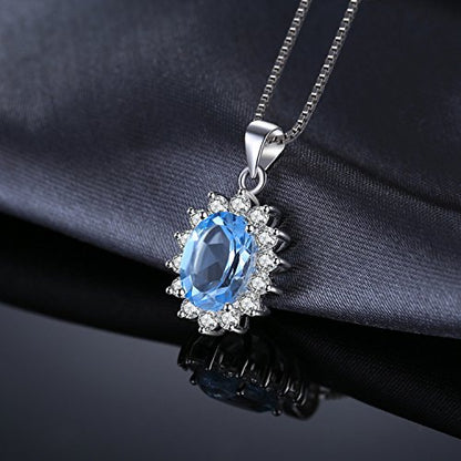 JewelryPalace Princess Diana Kate Middleton Natural Amethyst Citrine Garnet Peridot Topaz Created Ruby Sapphire Simulated Emerald Pendant Necklace for Women, 925 Sterling Silver Gemstone Jewelry Set - color: V-Sterling Silver-topaz