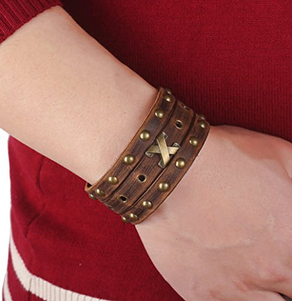 Leather Bracelet for Men Braided Stainless Steel Mens Bracelets - color: Brown 3