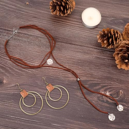 Western Jewelry Sets for Women Boho Jewelry, Layer Bohemian Necklace Earrings Bracelet, Cowgirl Accessory Rodeo Summer Beach - color: Brown
