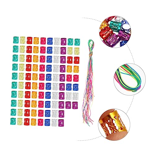 Hollow Hair Buckles for Braiding 100pcs Metal Hair Accessories Dreadlocks Set Colorful Braiding Ropes