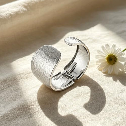 AsAlways 14K Gold Plated Hammered Cuff Bracelet for Women Wide Textured Open Cuff Bangle Statement Gold Chunky Bracelet Jewelry Gift - color: 02 Silver
