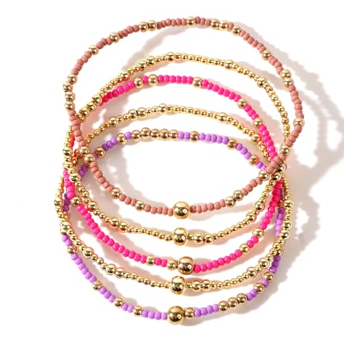 Stack Small Seed Bead Bracelets Set for Women, Boho Handmade Colorful Stretch Accessories Jewelry, Summer Beach Daily Wear Holiday Friendship Gift - color: Purple