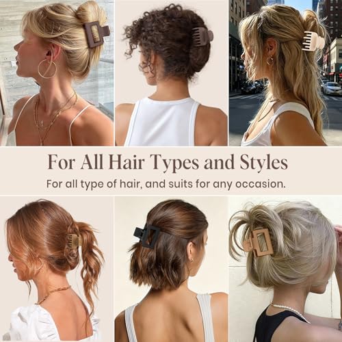 8 Pcs Medium Hair Clips for Women Girls - 2 Styles Rectangle and Double Row Teeth Small Claw Clips for Thin Fine Thick Hair, Matte Non-slip Strong Hold Jaw Clips Hair Accessories, Neutral - color: Neutral