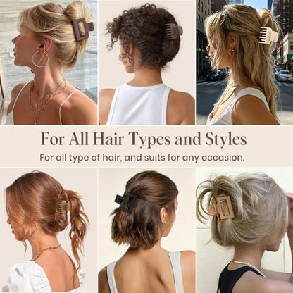 8 Pcs Medium Hair Clips for Women Girls - 2 Styles Rectangle and Double Row Teeth Small Claw Clips for Thin Fine Thick Hair, Matte Non-slip Strong Hold Jaw Clips Hair Accessories, Neutral - color: Neutral