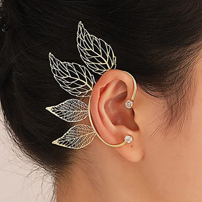 Yumikoo Elf Ear Cuffs Fairy Earrings Non Piercing Golden Leaves Earrings for Women