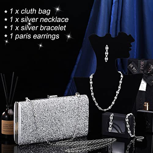 Mixweer 4 Pieces Clutch Purses Bag for Women Evening Rhinestone Jewelry Set Bling Necklace Earrings Bracelets Set for Wedding - style: Stylish Style