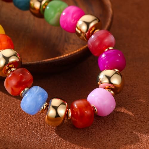 Resin Chunky Colorful Beaded Necklace | Adjustable Boho Statement Necklace,Summer Beach Party Jewelry - color: Colorful