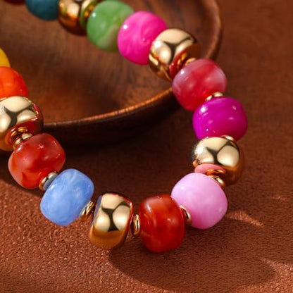Resin Chunky Colorful Beaded Necklace | Adjustable Boho Statement Necklace,Summer Beach Party Jewelry - color: Colorful