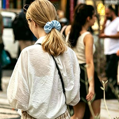 Silk Hair Ties Ponytail Holder Hairs Bow Ropes Elastics Hairtie Accessories Wide 0.8inch on Hair No Damage No Crease for Women Curly Thick Wavy Hair(30Pcs Blue) - color: Blue