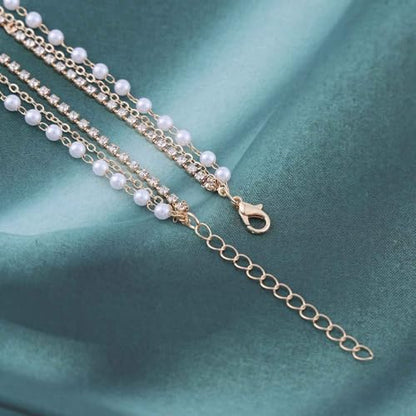 Vintage Layered Pearl Rhinestone Lariat Necklace Long Rhinestone Y Drop Necklace Gold Pearl Chain Necklace Sparkly Cz Tennis Necklace Jewelry for Women