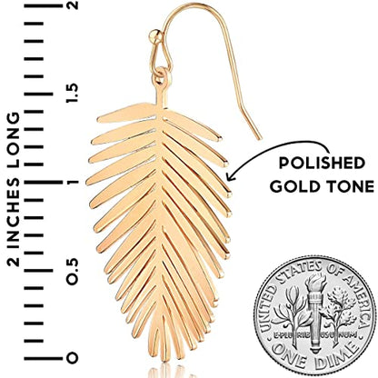 Palm Leaf Earrings for Women - Boho Tropical Dangle Earrings | Plated in Gold Tone or Silver Tone - color: 2" inch - Gold
