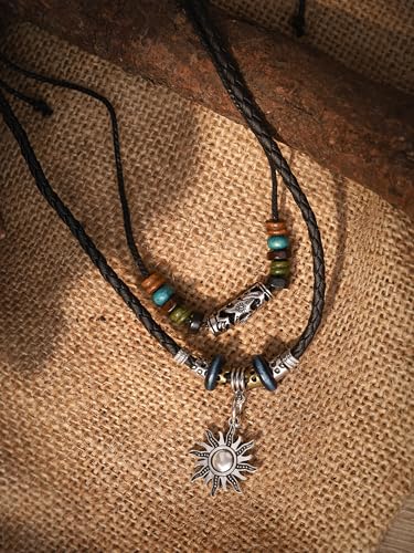 MINACHI Layered Boho Wood Bead Choker Necklace, Hollow Flower Charm, Personality Jewelry for Men and Women - style: Necklace L10-033