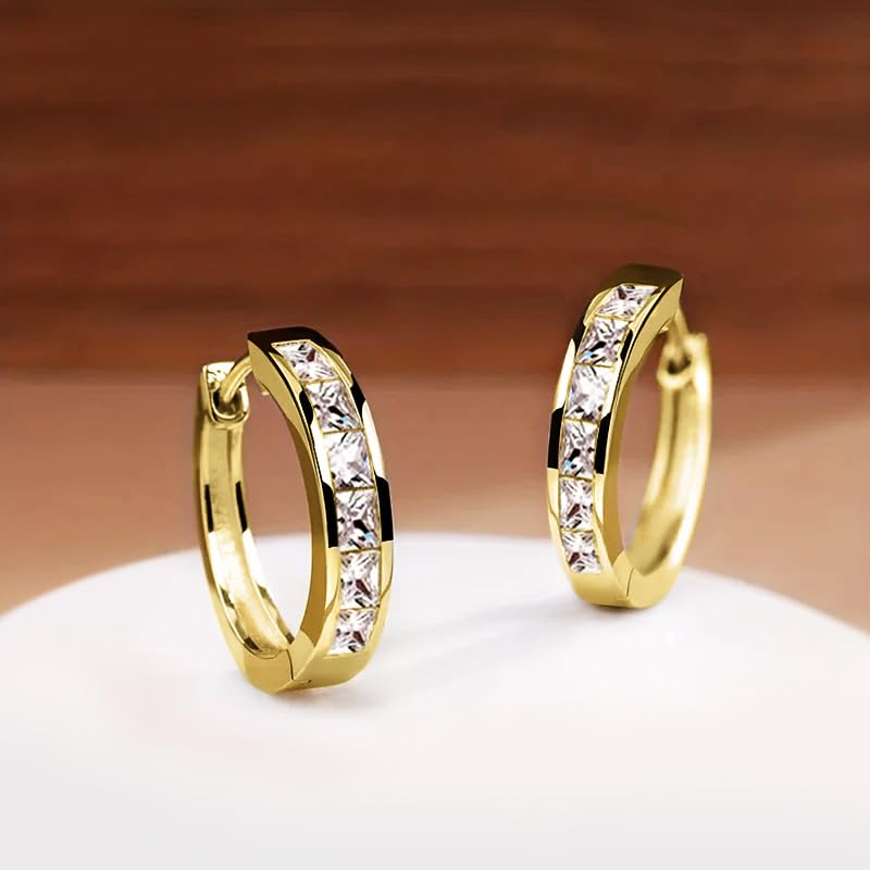 Fashionable Hoop Earrings with Princess Square Cubic Zirconia for Women - color: E3646