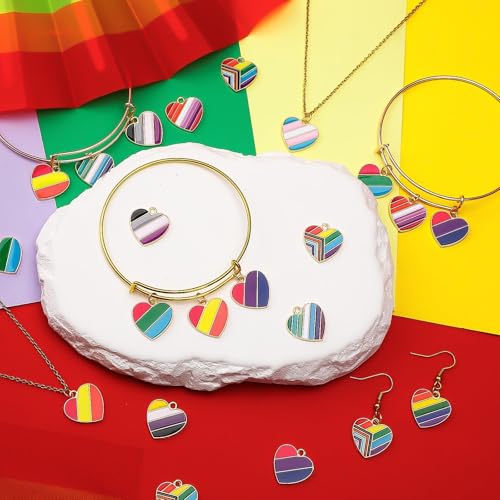 Rainbow Heart Charms, 60Pcs Gay Pride Charms for Jewelry Making | Enamel LGBT Pendants, Earring Necklace Bracelet Making, Lesbian Gay Bisexual Crafting, Pride Month Accessories and Gifts - style: Rainbow Heart Style