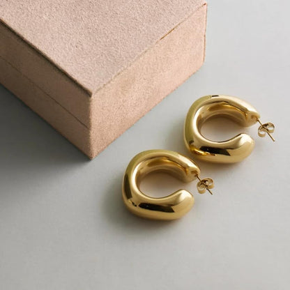 Waterproof Thick Gold Chunky Hoops Earrings for Women Non Tarnish,Gold Plated Hypoallergenic Open Hoop Earrings,Lightweight Hollow Earrings - color: Gold