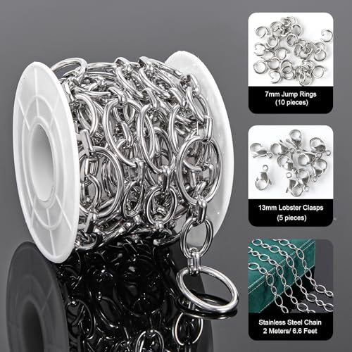 UMAOKANG 2 Meters Stainless Steel Jewelry Making Chains Bulk on Spool Oval Link Chain DIY Decorative Chain - color: Oval Silver