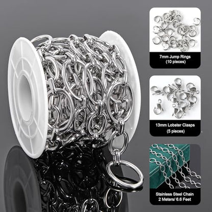 UMAOKANG 2 Meters Stainless Steel Jewelry Making Chains Bulk on Spool Oval Link Chain DIY Decorative Chain - color: Oval Silver