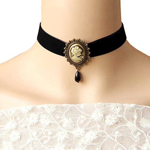 JJTZX Victorian Black Velvet Lace Choker Gothic Lady Cameo Necklace Gift for Her - style: Yellow Cameo