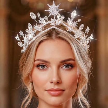 Star Crown Silver Wedding Headband Rhinestone Celestial Tiara Goddess Headpiece Bridal Hair Accessories for Women