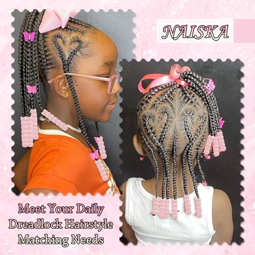 NAISKA 90Pcs Light Pink Kids Hair Beads Cute Hair Beads for Braids Round Small Beads for Hair Acrylic Gradient Dreadlock Beads Mini Pony Beads Loc Beads Clips Accessories - color: Light Pink
