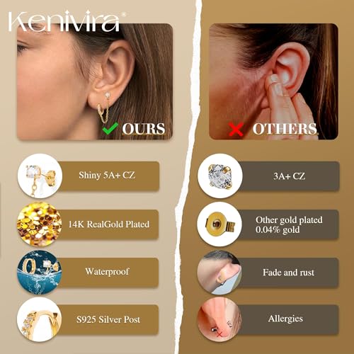 Kenivira Gold Pearl Hoop Earrings for Women | 18K Gold Huggie Dangle Earrings | Lightweight Small Hoop Earrings - color: Link-CZ & Hoop & Stud