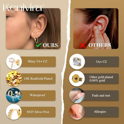 Kenivira Gold Pearl Hoop Earrings for Women | 18K Gold Huggie Dangle Earrings | Lightweight Small Hoop Earrings - color: Link-CZ & Hoop & Stud