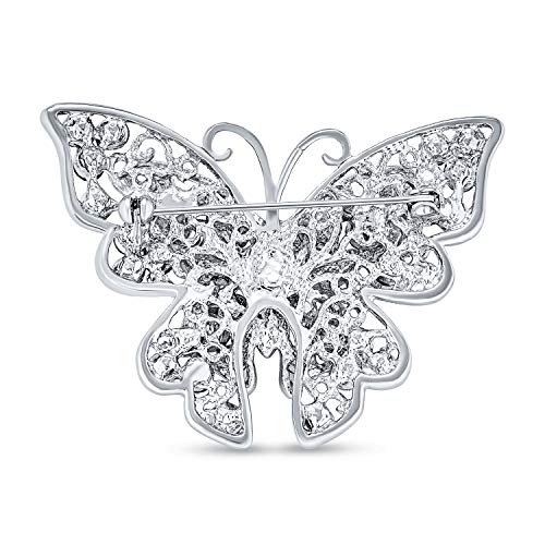 Bling Jewelry Large Statement Crystal Accent Yellow Orange Golden Aqua Blue Black Clear Garden Dragonfly Firefly Fluttering Filigree Butterfly Brooch Scarf Pin For Women And Teens Silver Gold Plated - color: Clear