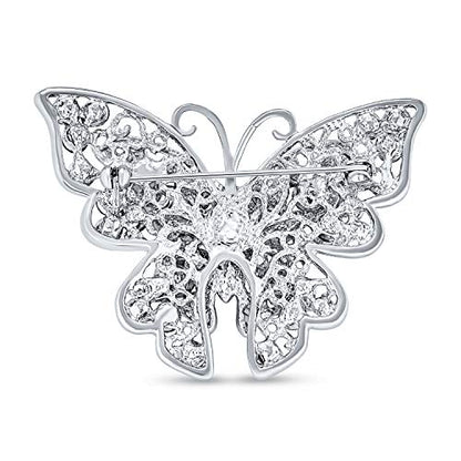 Bling Jewelry Large Statement Crystal Accent Yellow Orange Golden Aqua Blue Black Clear Garden Dragonfly Firefly Fluttering Filigree Butterfly Brooch Scarf Pin For Women And Teens Silver Gold Plated - color: Light Blue