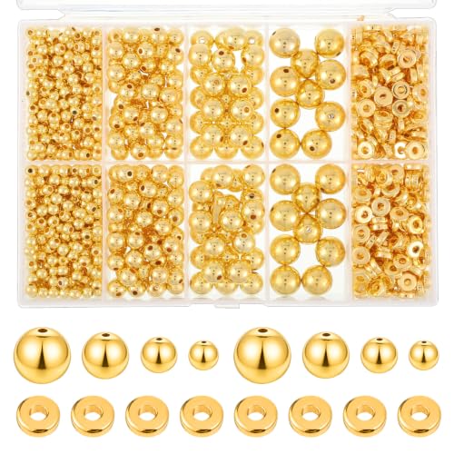 1000 Pcs Gold Beads for Bracelets, Assorted Gold Spacer Beads for Jewelry Making Smooth Round Gold Charms for Bracelets DIY Necklace Bracelet Jewelry Making